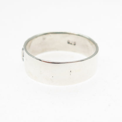 925 Sterling Silver Vintage Modernist Zig Zag Oxidized Band Ring Size 9.5