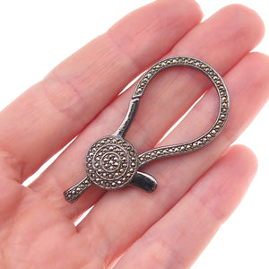 Luv Tia 925 Sterling Silver Black Rhodium Real Marcasite Carabiner Lobster Clasp