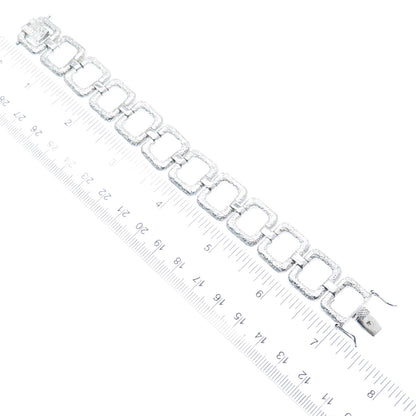 925 Sterling Silver Vintage Modernist Textured Square Link Bracelet 7"