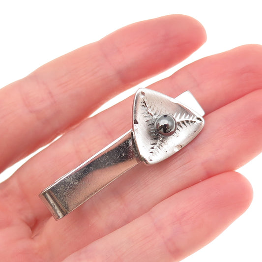925 Sterling Silver Vintage Real Hematite Oxidized Tie Clip
