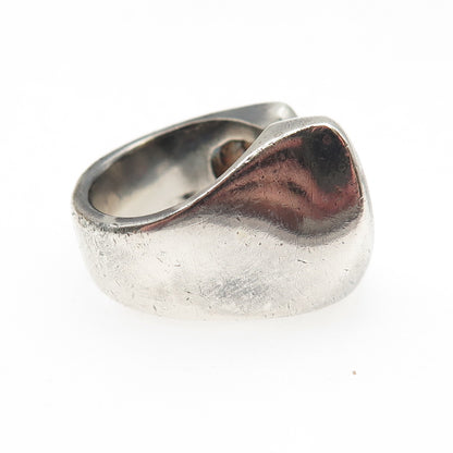 925 Sterling Silver Vintage Modernist Wavy Oxidized Ring Size 5.25