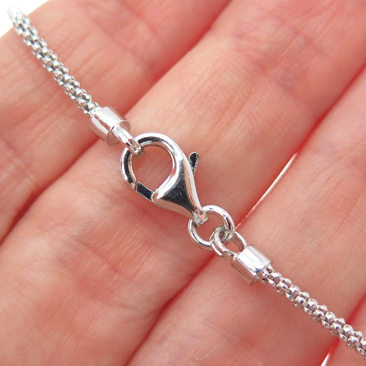 925 Sterling Silver Italy Round-Cut C Z Popcorn Chain Lariat Necklace 16"