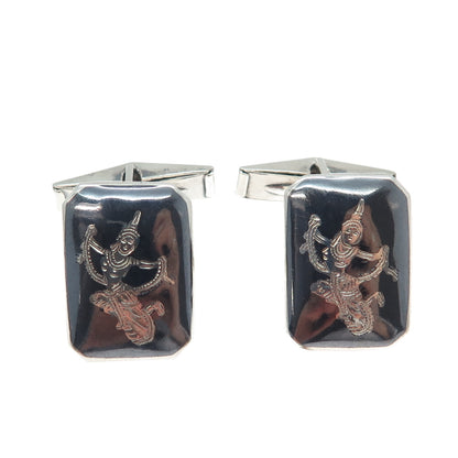 925 Sterling Silver Antique Siam Niello Hindu Goddess Cufflinks