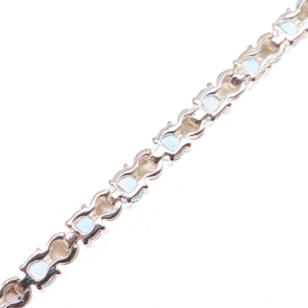 925 Sterling Silver Vintage Real Round-Cut Blue Topaz Tennis Link Bracelet 7.5"