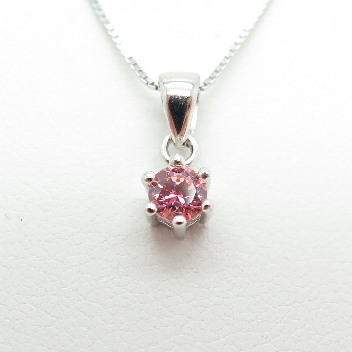 925 Sterling Silver Italy Swarovski Fancy Pink-Crystal Box Chain Necklace 16-18"