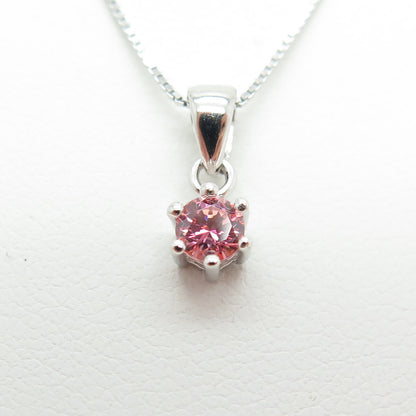 925 Sterling Silver Italy Swarovski Fancy Pink-Crystal Box Chain Necklace 16-18"