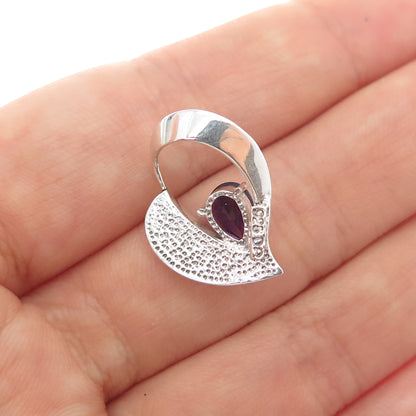 925 Sterling Silver Vintage Real Amethyst Heart Minimalist Charm Pendant