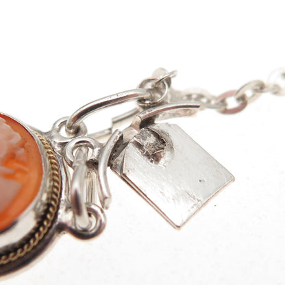 800 Silver Vintage Italy Real MOP Carved Lady Cameo Bracelet 7" (broken lock)