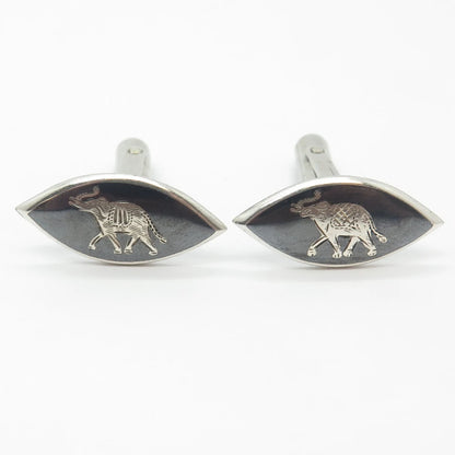 925 Sterling Silver Vintage Siam Elephant For Good Luck Cufflinks