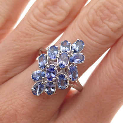 Chuck Clemency 925 Sterling Silver Real Oval-Cut Tanzanite Cluster Ring Size 8