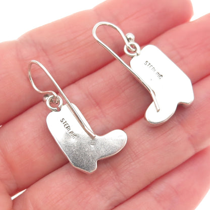 Old Pawn Sterling Silver Vintage Southwestern Lapis Cowboy Boots Dangle Earrings