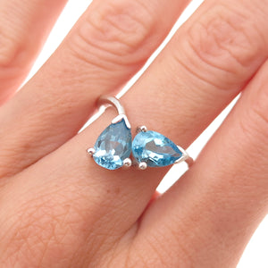 RJ Graziano 925 Sterling Silver Vintage Real Pear-Cut Blue Topaz Ring Size 6