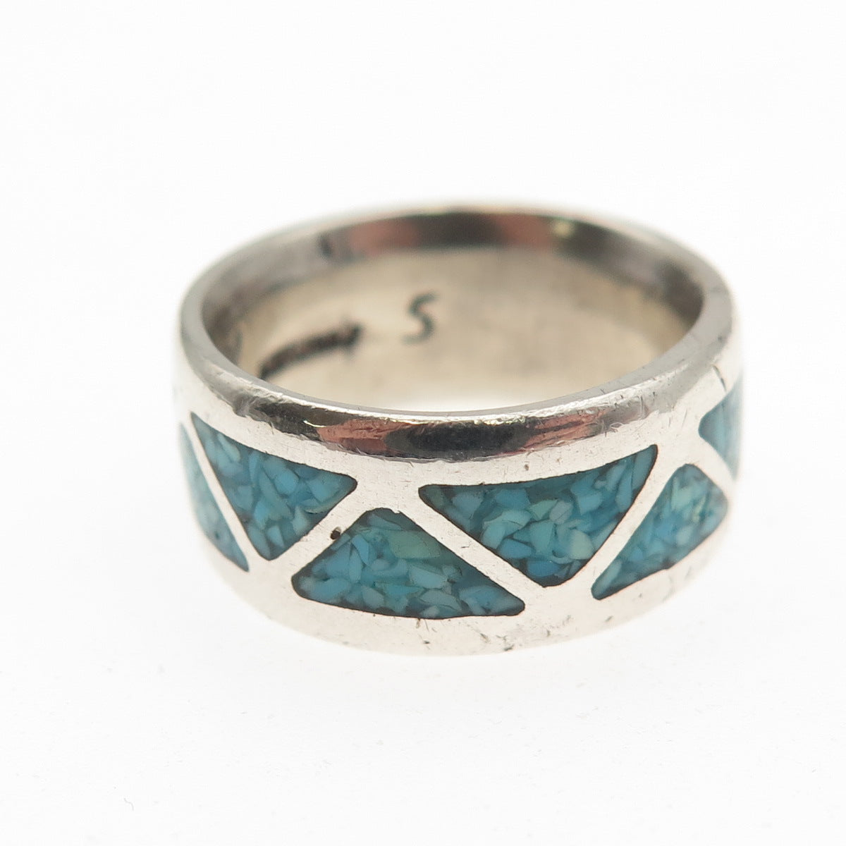 Della & Francis James Navajo Old Pawn Sterling Turquoise Inlay Band Ring Size 5
