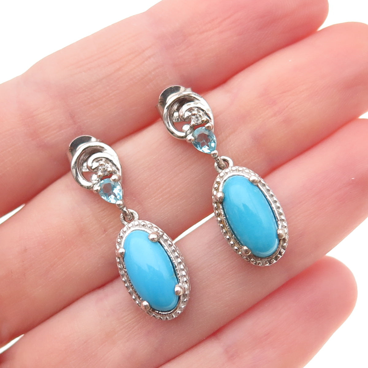 Chuck Clemency 925 Sterling Silver Real Turquoise Apatite & White Topaz Earrings