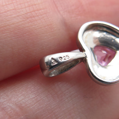 925 Sterling Silver Real Pink Topaz Heart Minimalist Pendant