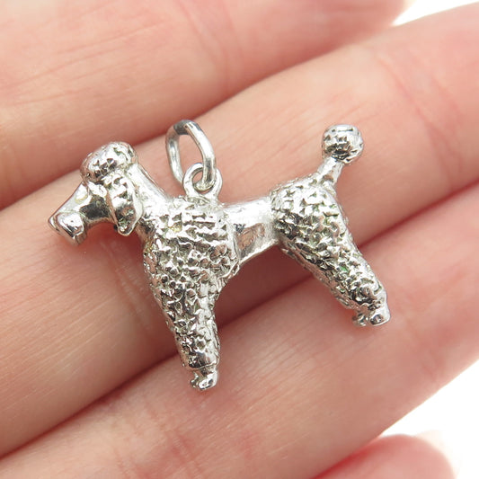 925 Sterling Silver Vintage Poodle Dog 3D Pendant