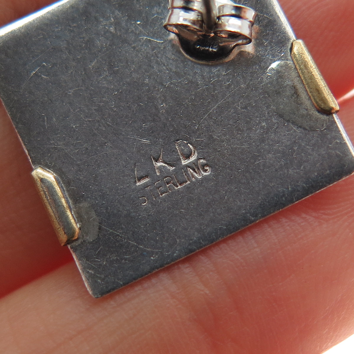 LONNA KELLER 925 Sterling Silver 2-Tone Vintage Modernist Earrings