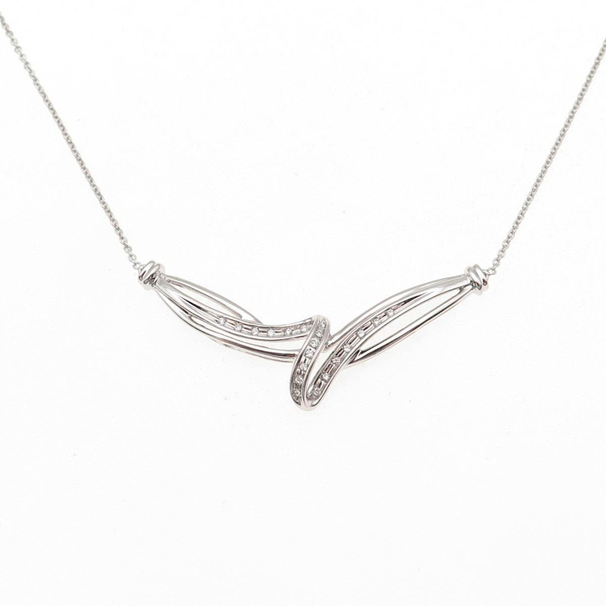 925 Sterling Silver C Z Twisted Pendant Cable Chain Necklace 16"