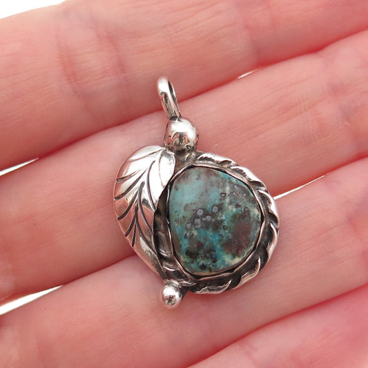 Michael Thompson Navajo Old Pawn 925 Sterling Vintage Turquoise Feather Pendant