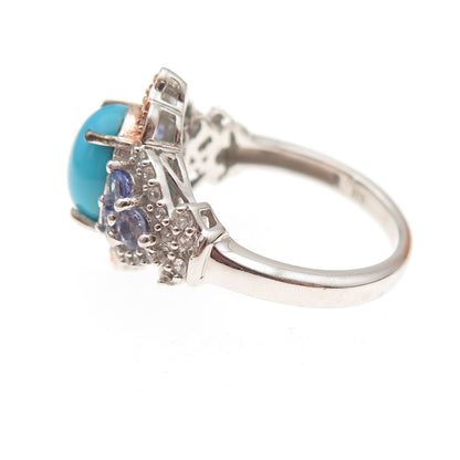 Chuck Clemency 925 Sterling 2-Tone Diamond Turquoise Tanzanite Topaz Ring Size 8