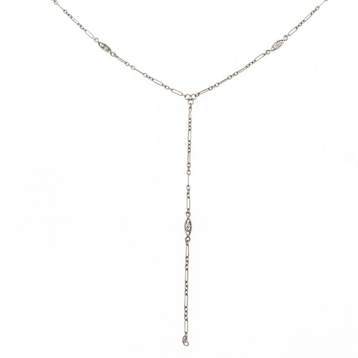 AC CO. 925 Sterling Silver Antique Art Deco Filigree Belly Chain Necklace 28"