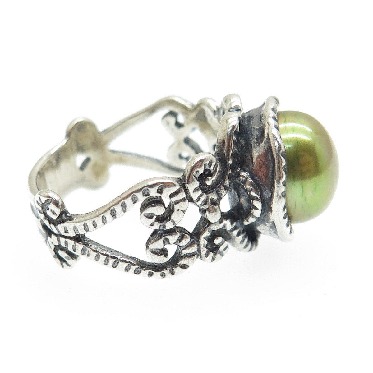 DIDAE 925 Sterling Silver Vintage Israel Real Pearl Oxidized Ring Size 8