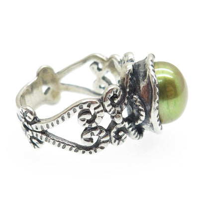 DIDAE 925 Sterling Silver Vintage Israel Real Pearl Oxidized Ring Size 8