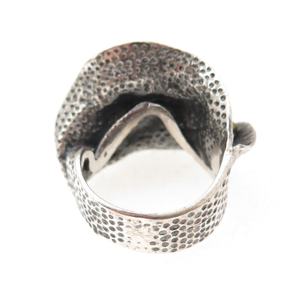 925 Sterling Silver 2-Tone Vintage C Z Modernist Oxidized Ring Size 8