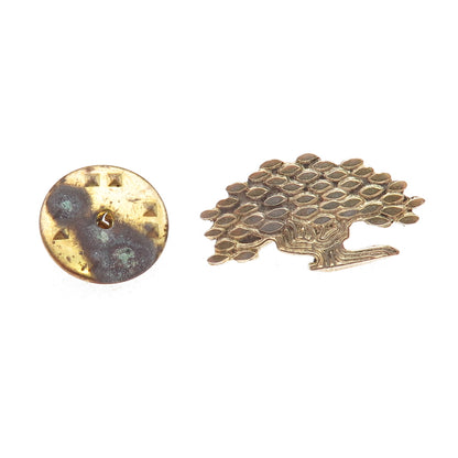 925 Sterling Silver Gold Plated Vintage Family Tree Tie Tack / Lapel Pin