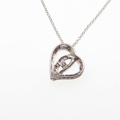 925 Sterling Silver Real Round-Cut Diamond Heart Cable Chain Necklace 18"