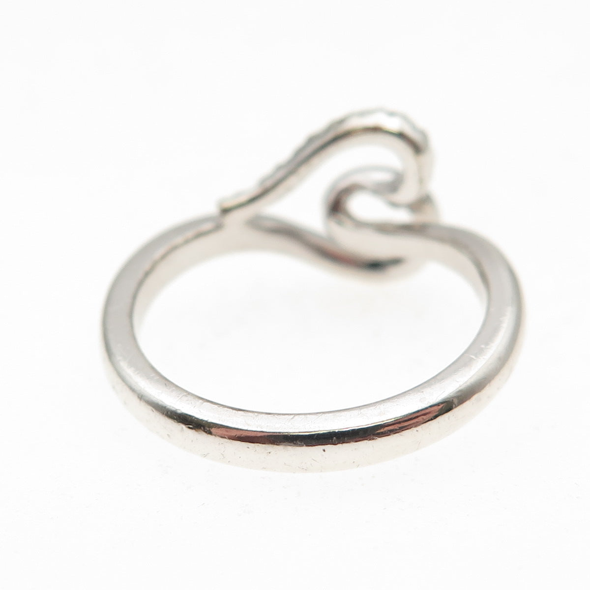 Sun 925 Sterling Silver Real Round-Cut Diamond Heart Ring Size 6.75