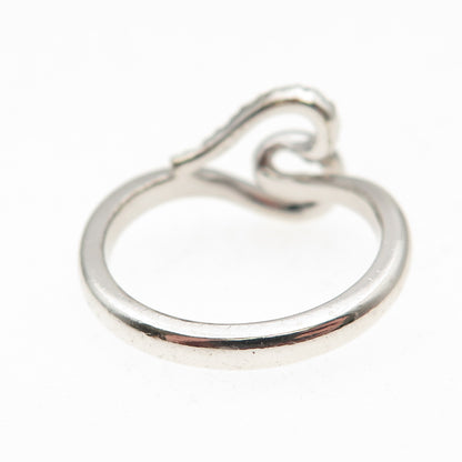 Sun 925 Sterling Silver Real Round-Cut Diamond Heart Ring Size 6.75