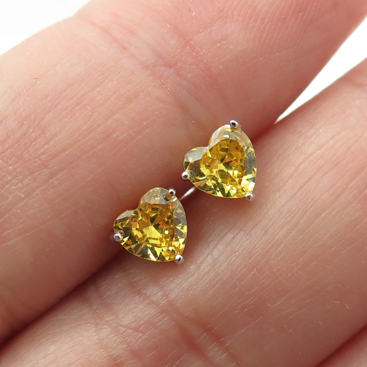 925 Sterling Silver Lemon Heart-Cut Shaped C Z Stud Earrings