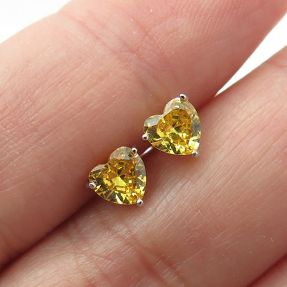 925 Sterling Silver Lemon Heart-Cut Shaped C Z Stud Earrings