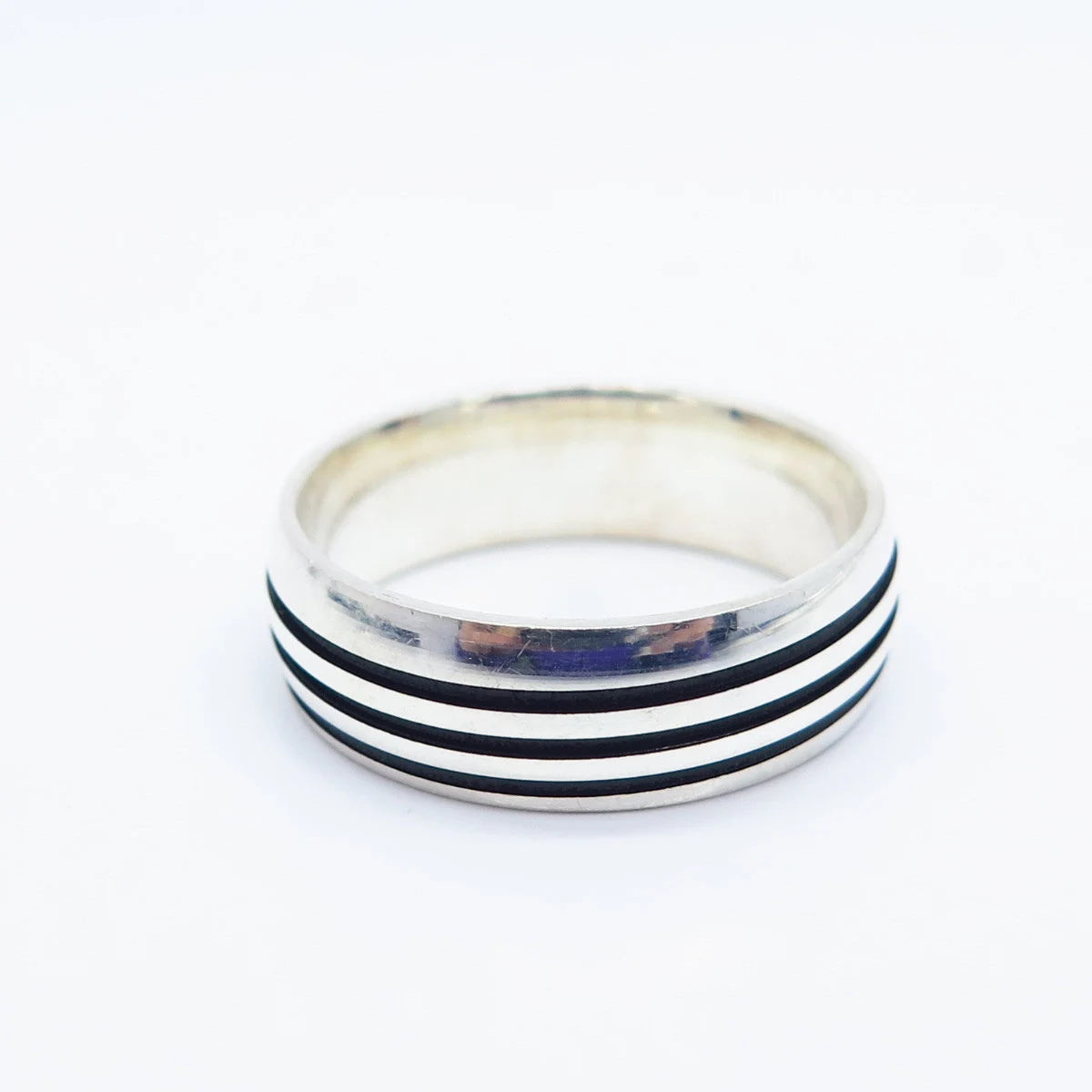 925 Sterling Silver Vintage Enamel Striped Band Ring Size 9.75