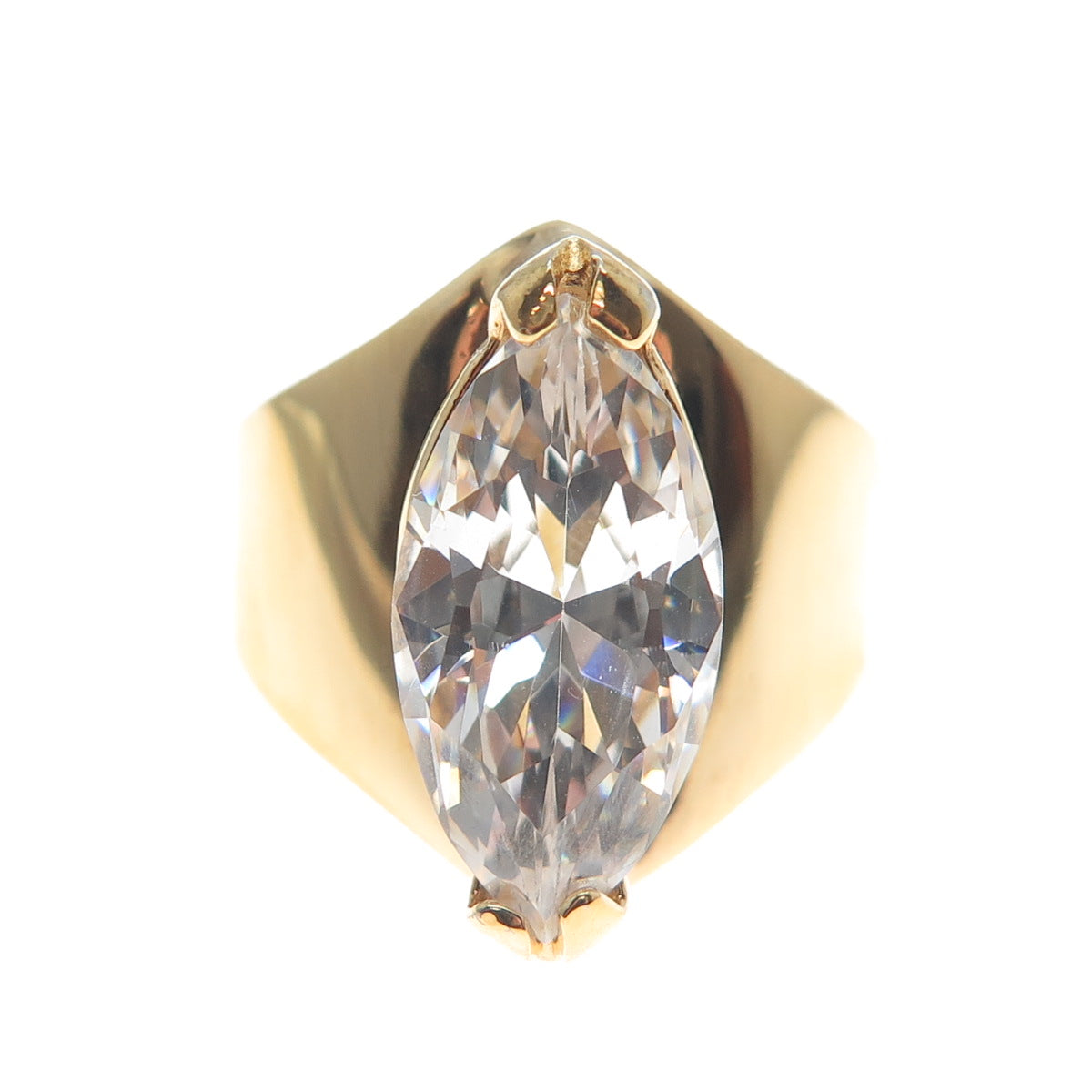 925 Sterling Silver Gold Plated Marquise-Cut Shaped C Z Ring Size 6.25