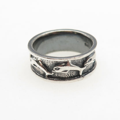 925 Sterling Silver Vintage Dolphin Oxidized Band Ring Size 8.25