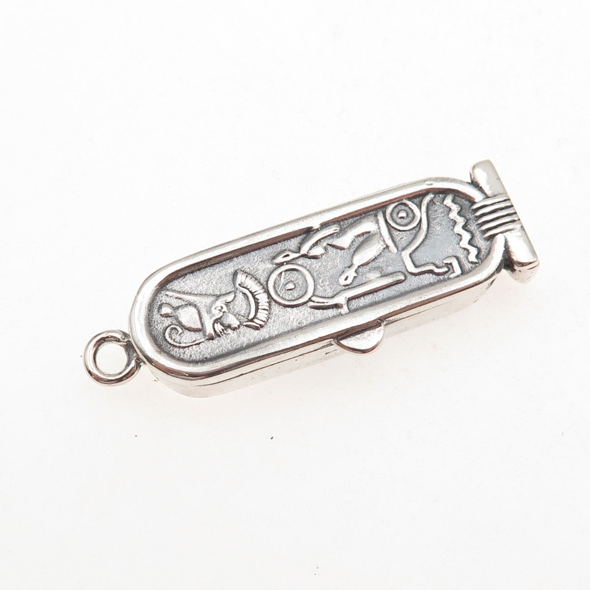 800 Silver Vintage Egyptian Pharaoh Cartouche Oxidized Locket Charm Pendant