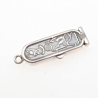 800 Silver Vintage Egyptian Pharaoh Cartouche Oxidized Locket Charm Pendant