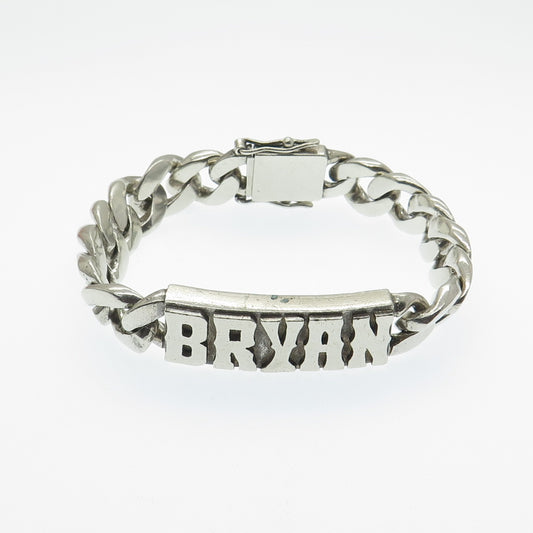 925 Sterling Silver Vintage "Bryan" Name Solid 93.7g ID Cuban Link Bracelet 8"