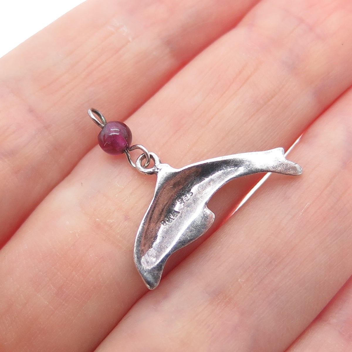 BOMA 925 Sterling Silver Vintage Real Tourmaline Dolphin Charm Pendant