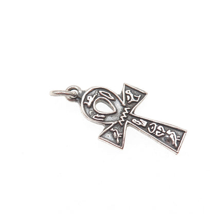 800 Silver Vintage Egyptian Ankh Oxidized Charm Pendant