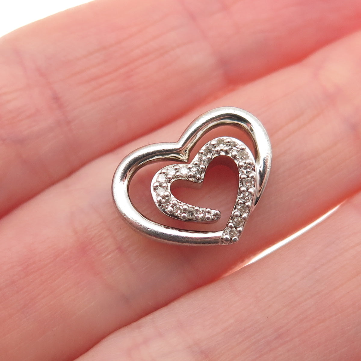 SLV Sadye L Vassil Sterling Silver Real Diamond Heart Slide Mini Charm Pendant