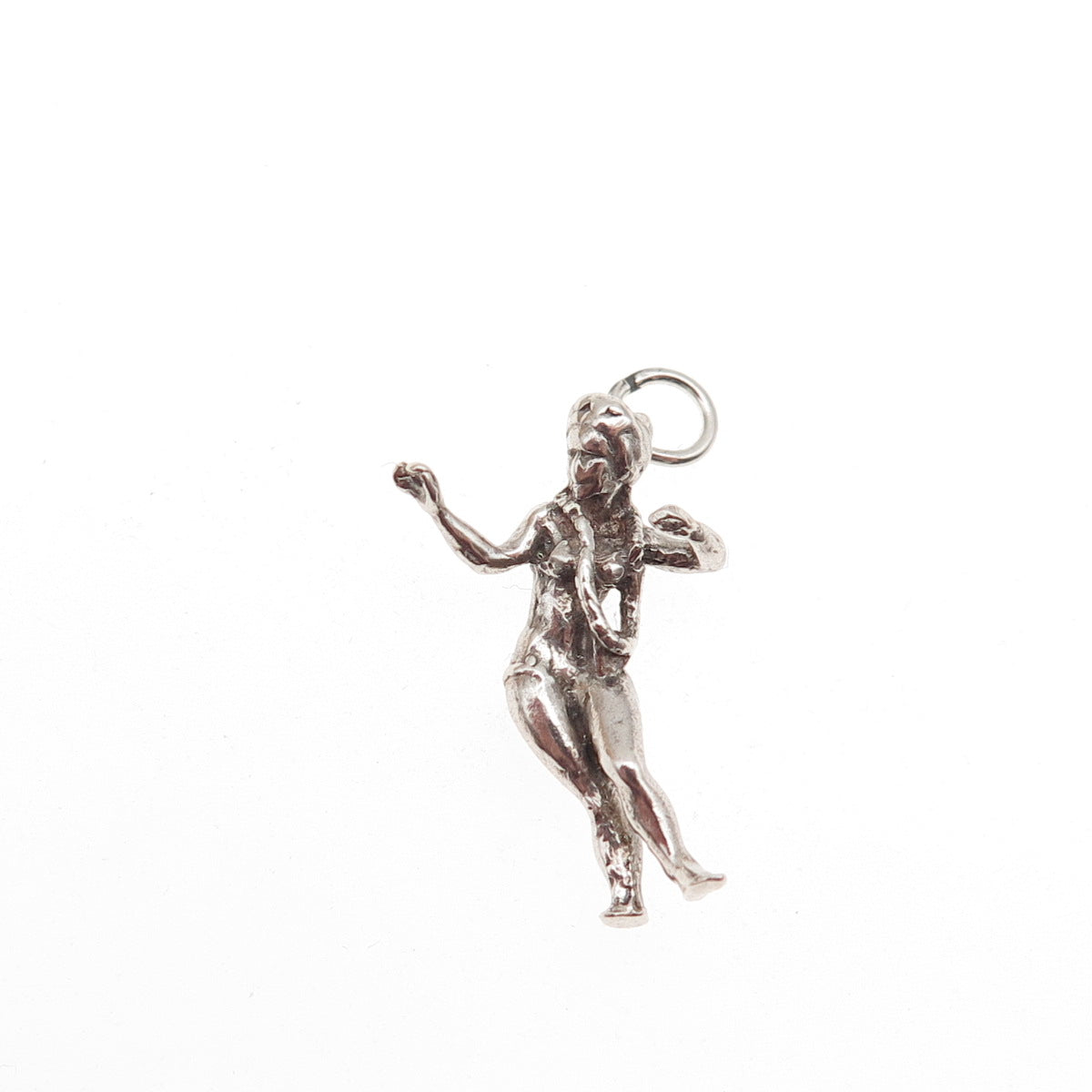 925 Sterling Silver Vintage Hula Dancer Oxidized 3D Mini Charm Pendant