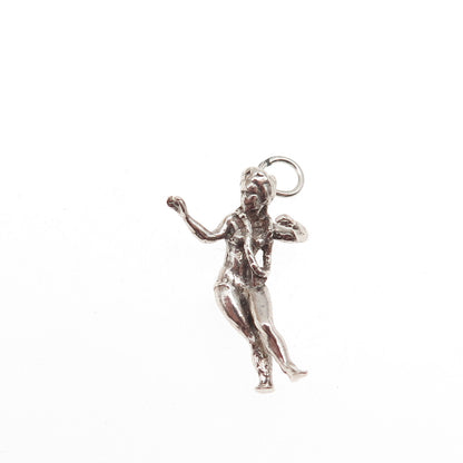 925 Sterling Silver Vintage Hula Dancer Oxidized 3D Mini Charm Pendant