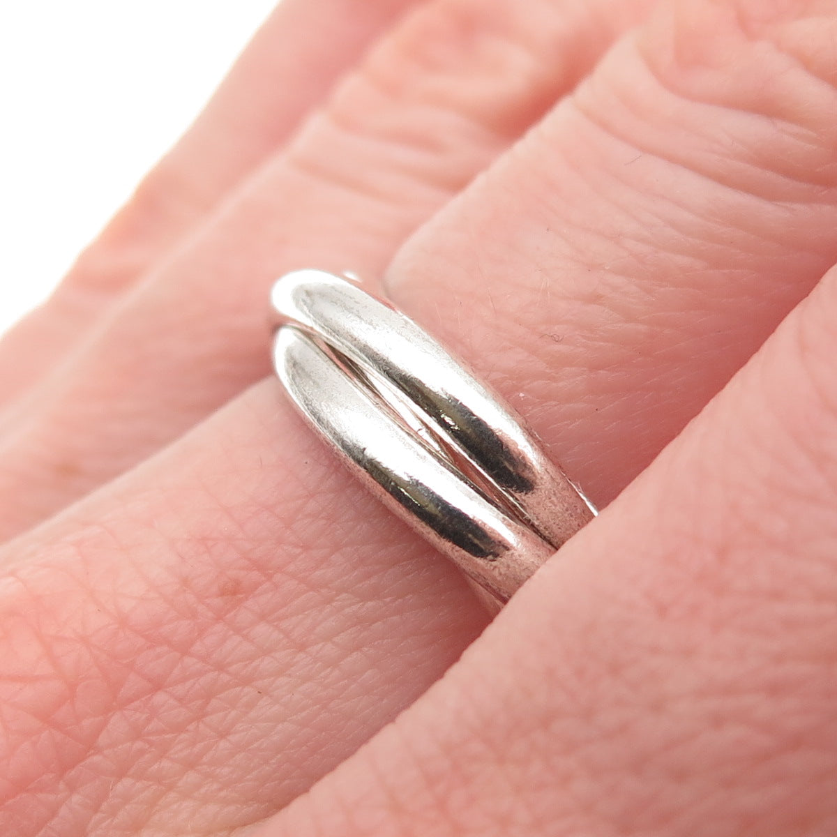 925 Sterling Silver Vintage Interlocked Trinity Oxidized Band Ring Size 6.75