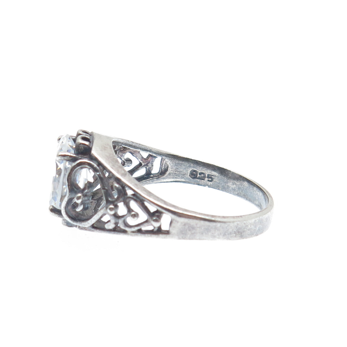 CHATEAU D'ARGENT 925 Sterling Silver Vintage Round-Cut C Z Heart Ring Size 9