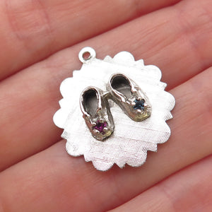 925 Sterling Silver Vintage Blue & Pink Rhinestone Baby Shoes Charm Pendant