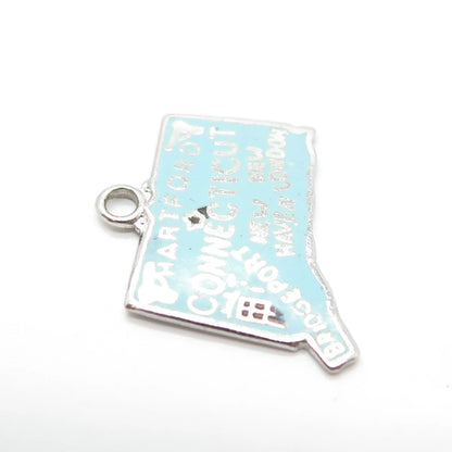 925 Sterling Silver Vintage Enamel "Connecticut" State Map Charm Pendant