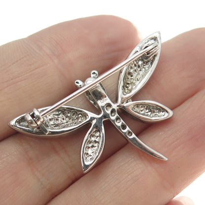 925 Sterling Silver Real Opal Gem Inlay & C Z Dragonfly Pin Brooch